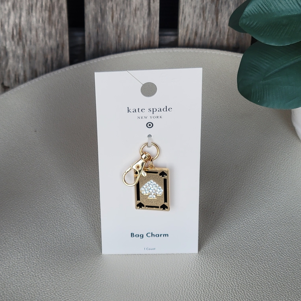 Kate Spade Gold Black & Clear Stone Spade Bag Charm